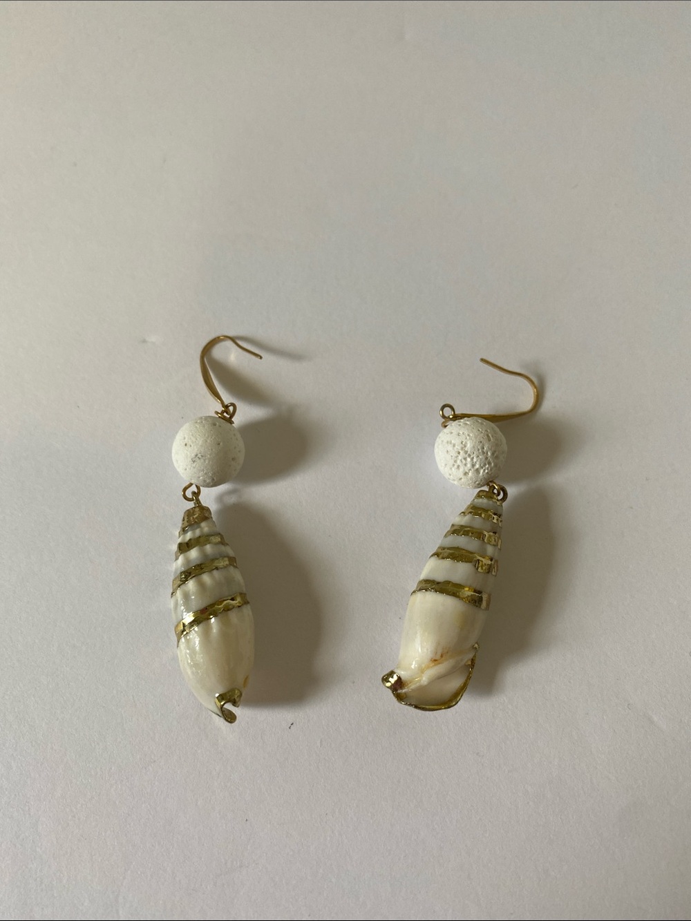White and Gold Shell Drop Earrings - Beach Chic